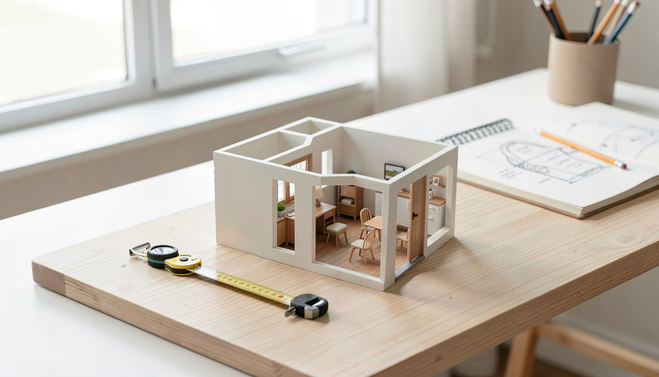 Redessin d’un plan de maison sur un logiciel de conception 3D avec mesures et mobilier