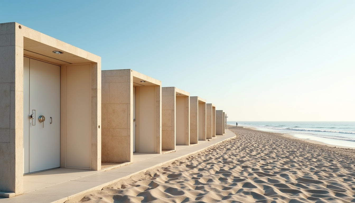 Sanitaires saisonniers de la plage de l'Aiguille à Quiberon, avec cabines douches et point d'eau