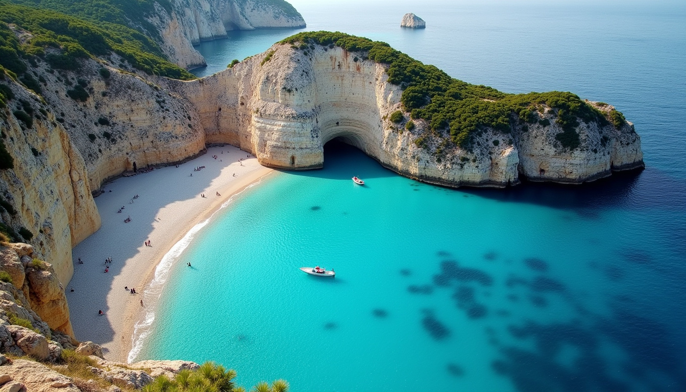 Vue aérienne de la calanque d’En Vau avec ses eaux turquoises et son lit de galets