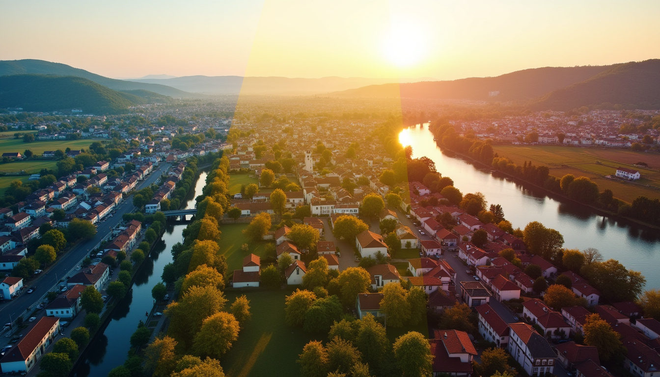 Vue aérienne de La Voulte-sur-Rhône avec indication des zones de prix immobilier par secteur